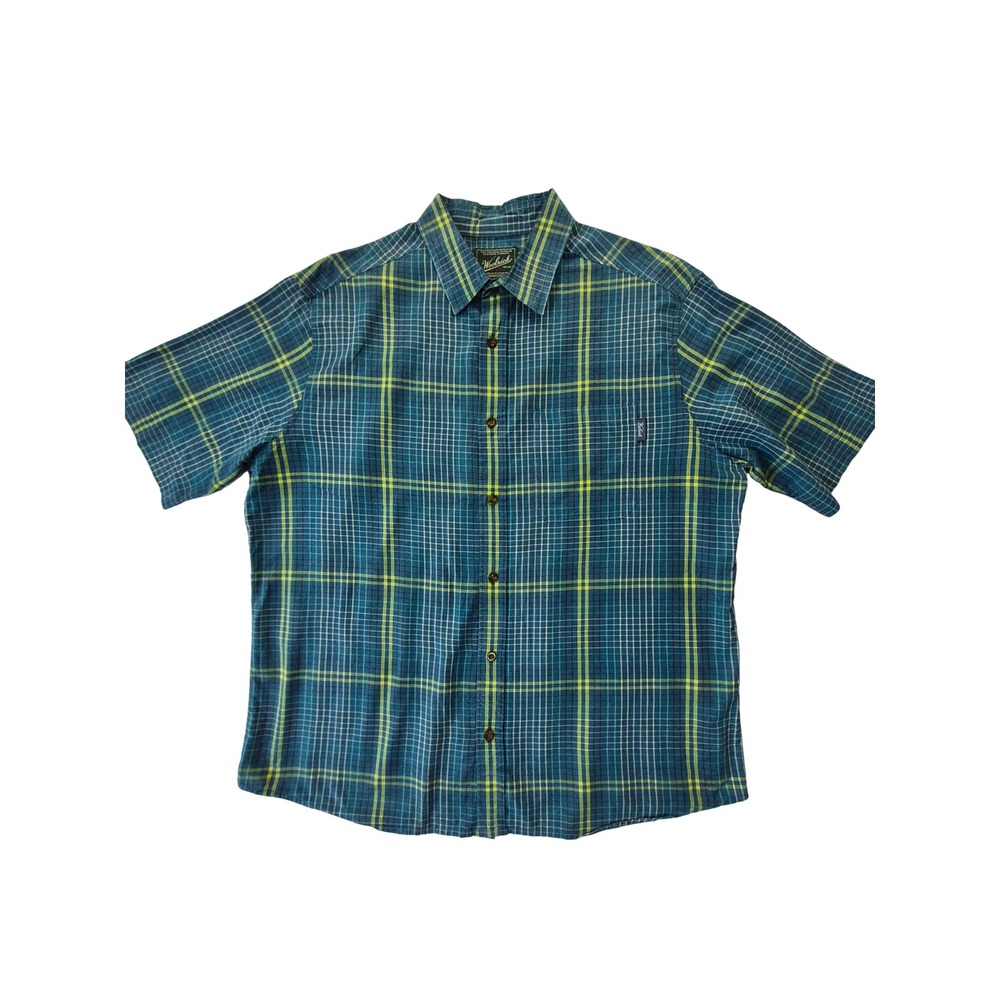 Woolrich Mens XL Plaid Shirt Blue Yellow Cotton Short Sleeve Button Down